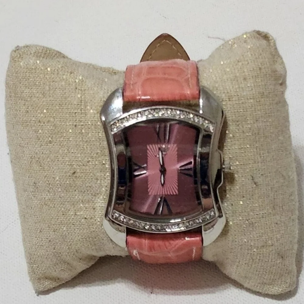 Bürgi Silver-tone Women's Quartz Watch pink‎ Leather Strap & Crystal